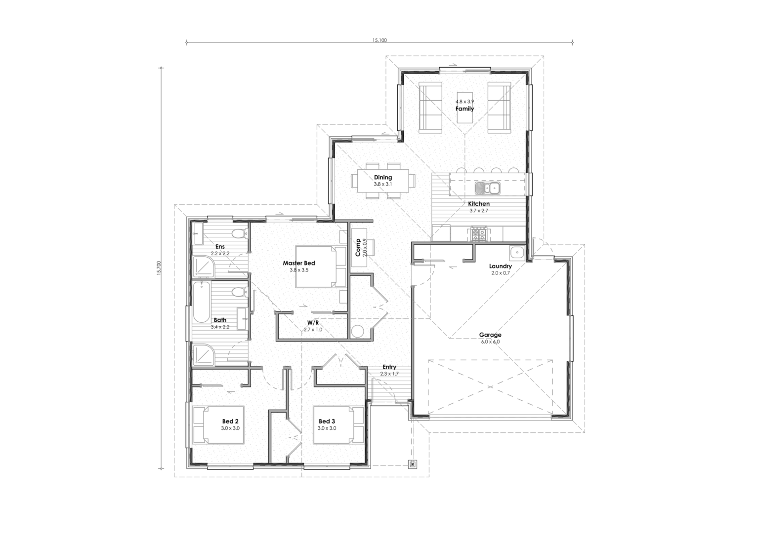 Haast House Plan 170 sqm, 3 bedrooms, 2 bathrooms