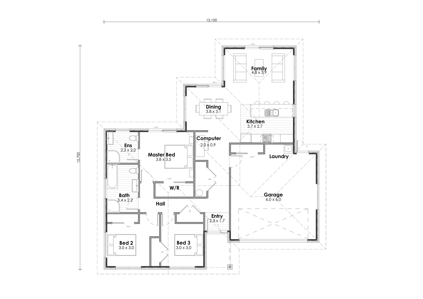 Haast House Plan 170 sqm, 3 bedrooms, 2 bathrooms